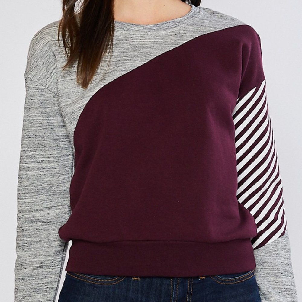 Women's Crew Neck Colors-Block Knit Sweater